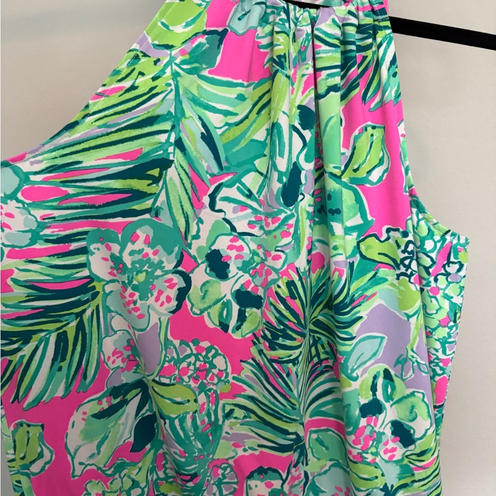 Lilly Pulitzer Pink & Green Tropical Halter Shell with Chain Neck - Picture 5 of 7